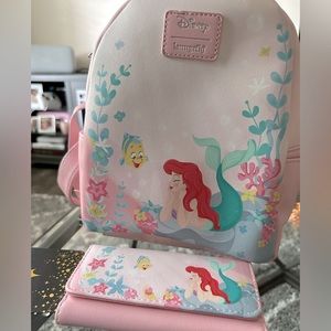 Loungefly Disney Little Mermaid Pastel Mini Backpack & Wallet Bundle